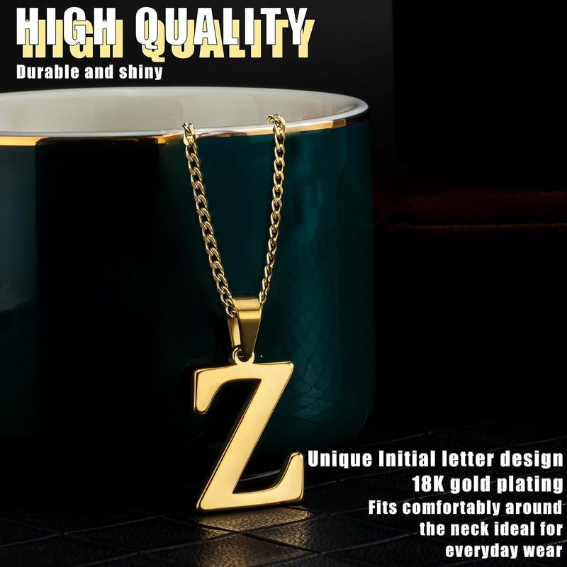 Suweibuke Initial Necklace for Men Women Boys Girls, 18K Gold Plated 26 Letters Pendant Necklace, Personalized Jewelry Gifts - Image 1